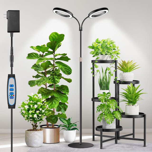 Luz para plantas Aumtrly de espectro completo, 2 cabezales, con temporizador