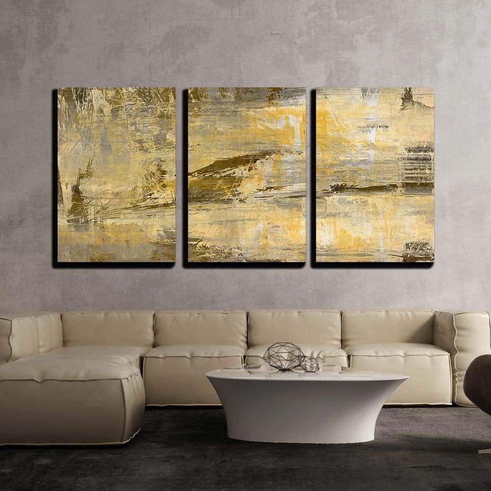 Set of 3 Yellow Black Grey Abstract Textured Home Poster Print Decor Wall Art 