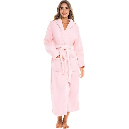 

Alexander Del Rossa Women Fleece Hooded Bathrobe Plush Long Winter Robe Small-Medium Pink Rose Quartz
