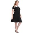 thumbnail image 5 of HDE Plus Size Peter Pan Collar Dress Fit and Flare Collared Casual Skater Dress Black 4X, 5 of 6