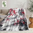thumbnail image 3 of Japanese Cherry Blossom Throw Blanket, Asian Nature Landscape Mountain Cherry Branches Ink Painting Soft Warm Flannel Black White Grey Throw Blanket,60X80, 3 of 5