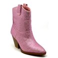 thumbnail image 2 of Forever Women Cowgirl Cowboy Western Ankle Boots Pointy Toe Rhinestone Bling Short Booties RIVER-01 Pink 10, 2 of 4