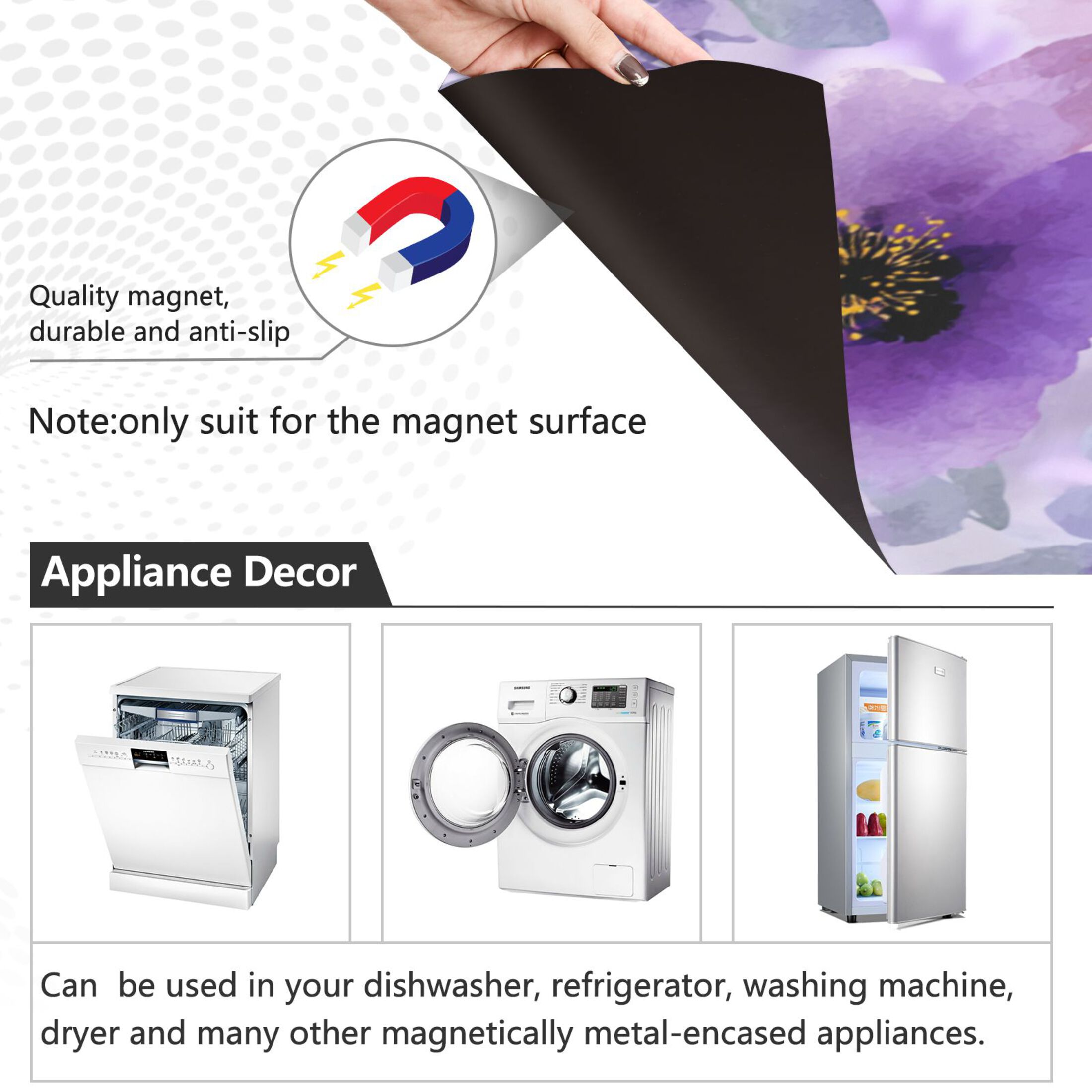 Dishwasher Magnetic Refrigerator Magnet Cover Sticker Home Decorative 23"x26" Dreamy Purple Watercolor Floral