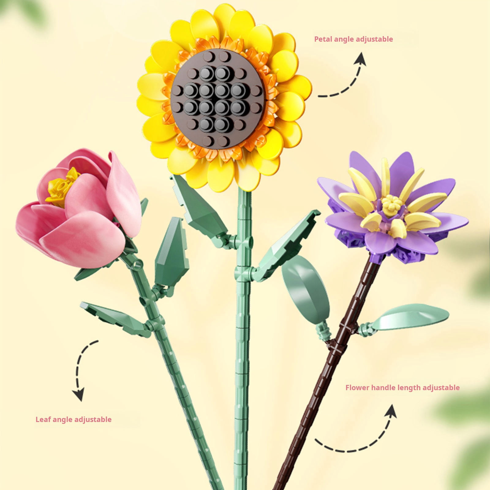 Valentine's Day Building Set: Flower Bouquet Bricks, DIY Artificial Floral Gift for Her, Romantic Home Decor Building Blocks