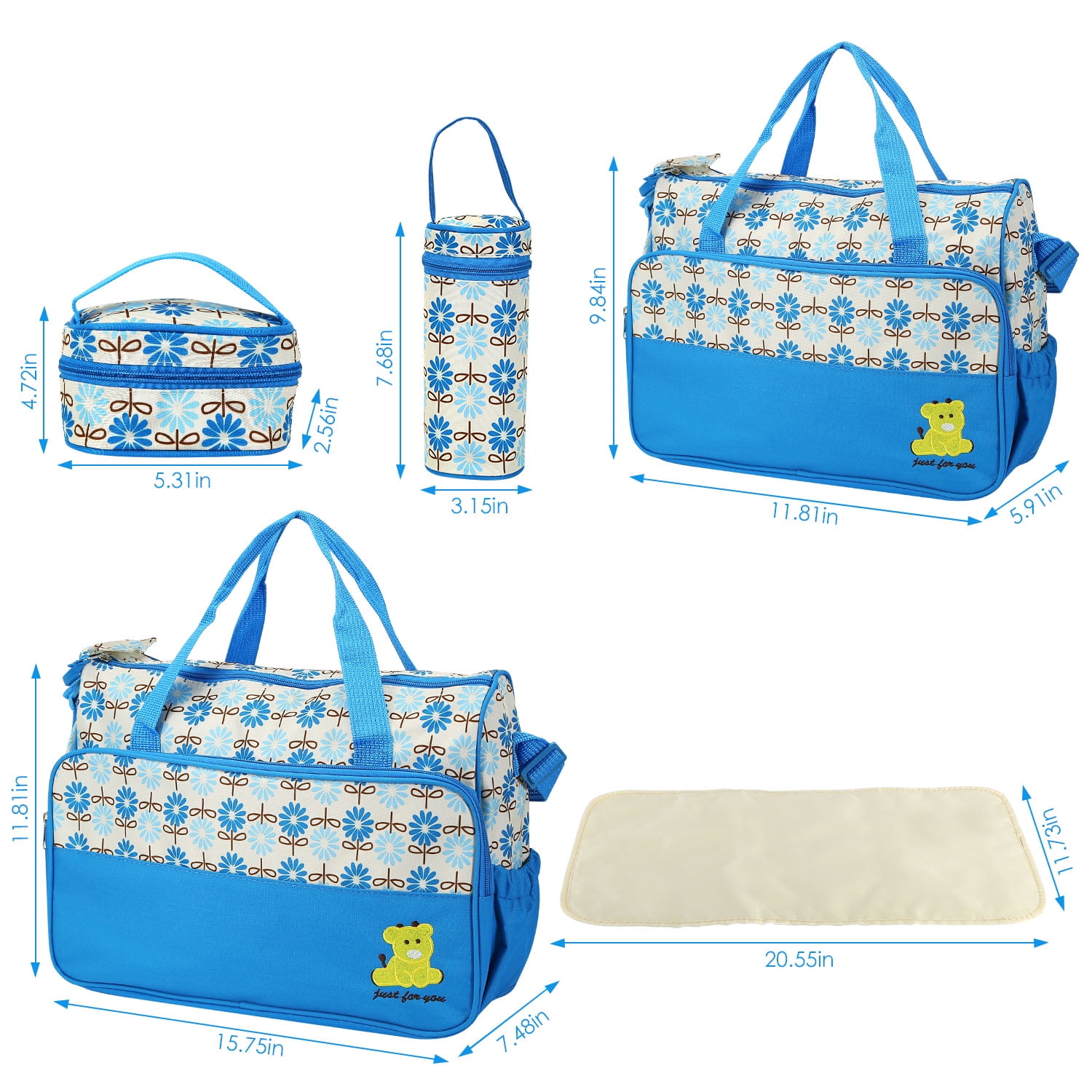 Imountek 5Pcs Diaper Bag Tote Set, Baby Diaper Bag Set with Changing Pad, Insulated Pockets, Water-Resistant Travel Tote for Mom and Dad, Blue