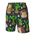thumbnail image 5 of Kll Cute Hedgehogs Cactus Blue Men'S Casual Summer Beach Shorts Hawaiian Shorts With Pockets-Small, 5 of 9