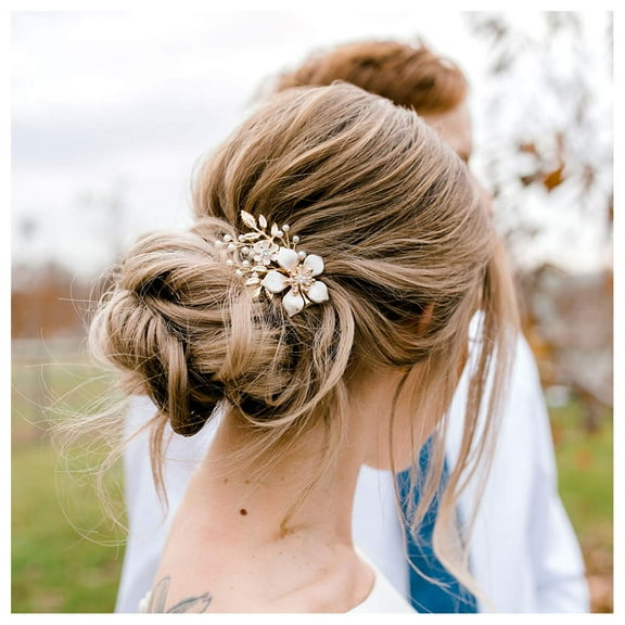 Gold Bridal Hair Clip,Floral Bridal Hair Comb Barrette Flower Hair pieces for Brides Wedding