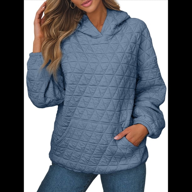 Sudadera con Capucha para Mujer, Sudadera de Larga, Holgada y con Bolsillos. Azul Mar XL