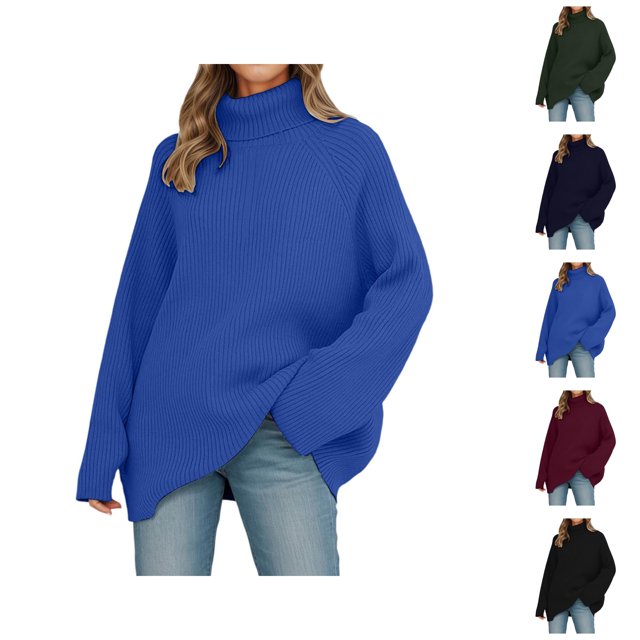 Pulls pour Femmes 2025 Chandail Col Roulé Tricoté d'Hiver Doux Chaud Décontracté Surdimensionné