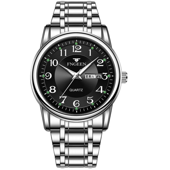 Resicozy Watches for Men Silver Stainless Steel Strap Wrist Watch Round Dial Daily Watch Easy to Large Numbers B One Size