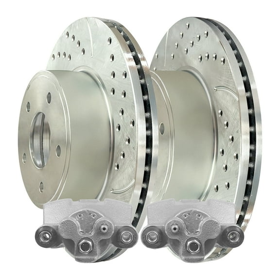 AutoShack Rear Drilled & Slotted Brake Rotors Calipers | Replacement for 2003-2006 Jeep TJ Wrangler 2003-2007 Liberty 2.4L 3.7L 4.0L V6 4WD RWD | Zinc Coated | 4-PC Brake Kit | SilverShield Pro