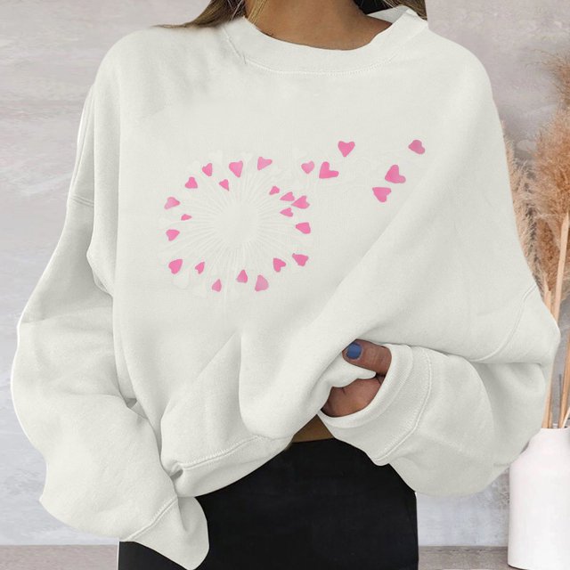 Pavied Chandails à Capuchon pour Femmes, Chandails à Capuchon Graphiques, Chandail en Molleton Graphique Imprimé Saint-Valentin Col Rond Pull Ample Chemise Légère Hauts, Chandail en Molleton Femmes, Chandails en Molleton Col Rond, Blanc L