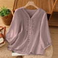 thumbnail image 2 of Women's Cotton Linen Embroidered V Neck Short Sleeve T Shirt Loose Summer, 2 of 5