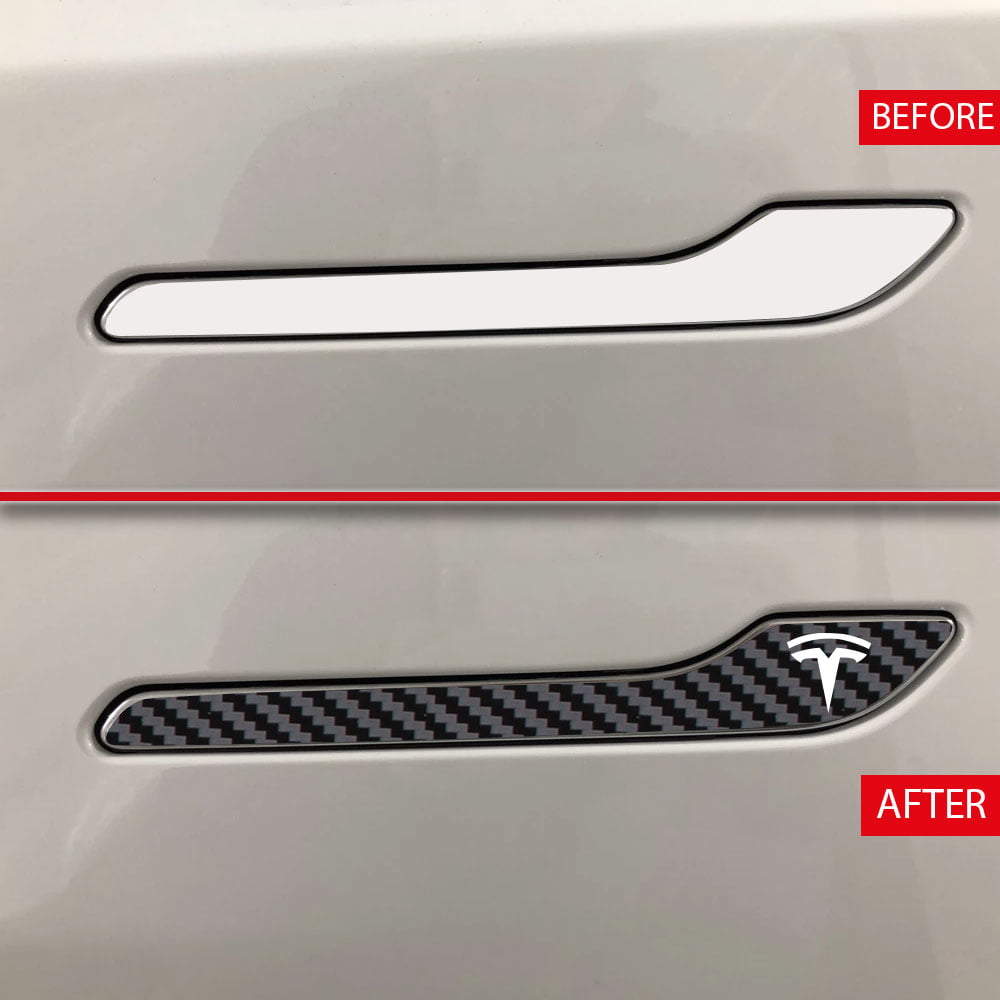 IPG for Tesla Model 3 / Model Y Door Handle Decal Wrap Kit (Set of 4) with  Tesla Logo (Deep Blue Carbon Fiber) 