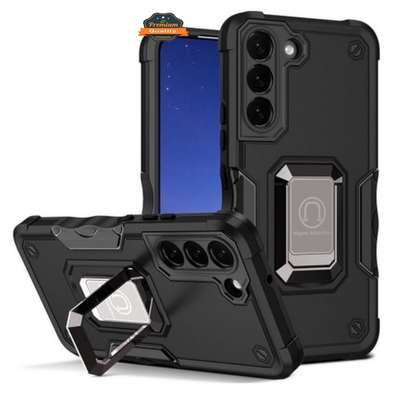 Xpression Phone Case For Samsung Galaxy A17 5G Heavy Duty Hybrid 2in1 Hard PC & TPU Rugged Bumper Shockproof with Magnetic Ring Kickstand Cover, Black