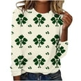 thumbnail image 3 of ClodeEU Womens St. Patrick's Clover Print Irish Pullover ,Long Sleeve Shamrock Round Neck Sweatshirts Green 01,Womens Plus XXL, 3 of 5