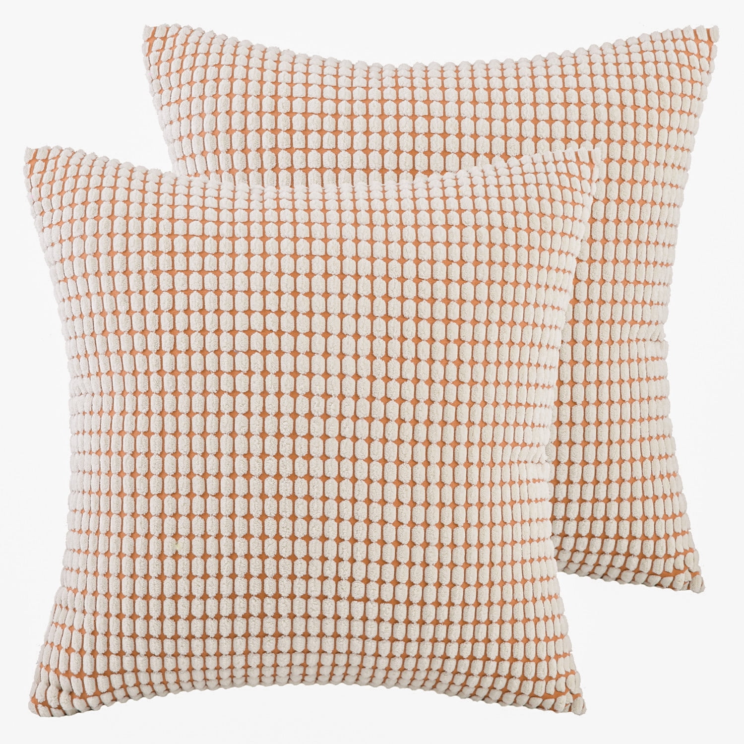 Soft Corduroy Corn Striped Velvet Series Decorative Throw Pillow, 22" x 22", Off White, 2 Pack