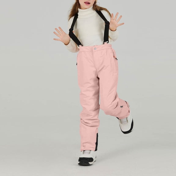 LNZGNM Girls Snow Bibs 2-3Y Insulated Waterproof Snowboard Pants Winter Windproof Warm Snow Ski Bib Pants Snow Bib Bodysuit with Zipper Pockets for Youth for Cold Weather, Pink, 2-3Y