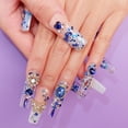 thumbnail image 5 of B126 Blue Gem Square Press on Nails | Luxury Crystal & Glitter Acrylic Fake Nails Medium Length Square False Nails for Women, Reusable Glue-on Manicure Set M, 5 of 7