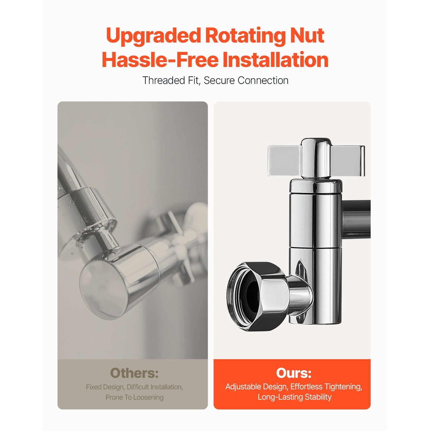 Shower Head Extension Arm with Rotating Nut, Easy Install Adjustable Height Angle, Universal Standard Connection Bathroom Shower Arm Extender