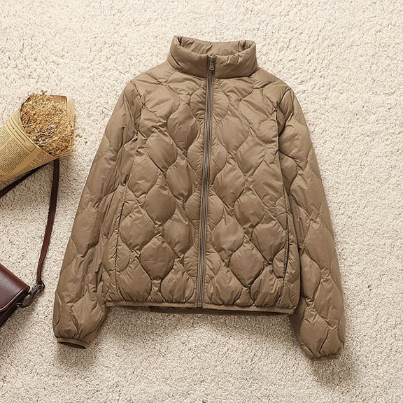 Ounisa Women's Fashion Solid Color Casual Zipper Padded Keep Warm Cold Protection Long Sleeve Winter Thickened Cotton Coat Outerwear Jackets