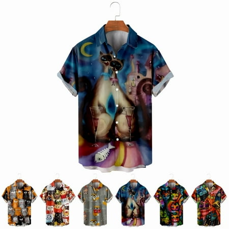 

LANLIN Cats Adult Casual Short Sleeve Shirts with Breast Pocket Basic Bowling Shirts for Boys 5-14 Years