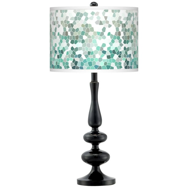 Giclee Gallery Modern Table Lamp Glossy Black Candlestick Aqua Mosaic Print Drum Shade For Living Room Family Bedroom Bedside Walmart Com Walmart Com