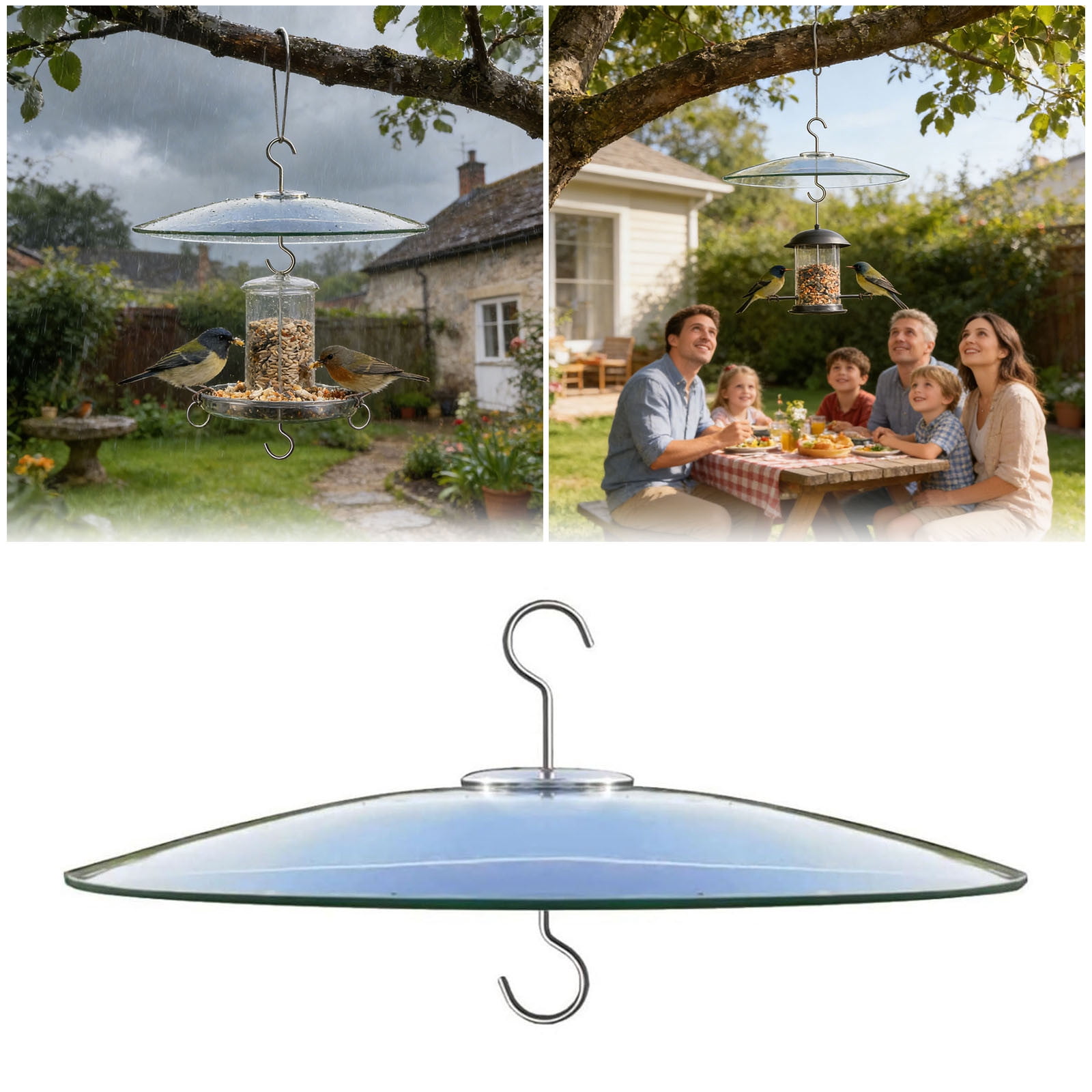 13 Inch Glass Rain Cover for Bird Feeder Outdoors Baffle on Shepherd Pole Post or S Hook Hanging Large Weather Guard Protective Dome Clear