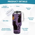 thumbnail image 2 of Yayeee 30oz Stainless Steel Tumbler with Straw and Handle Double-Wall Insulated Travel Water Bottle, Purple Halloween Black Cat, 2 of 8