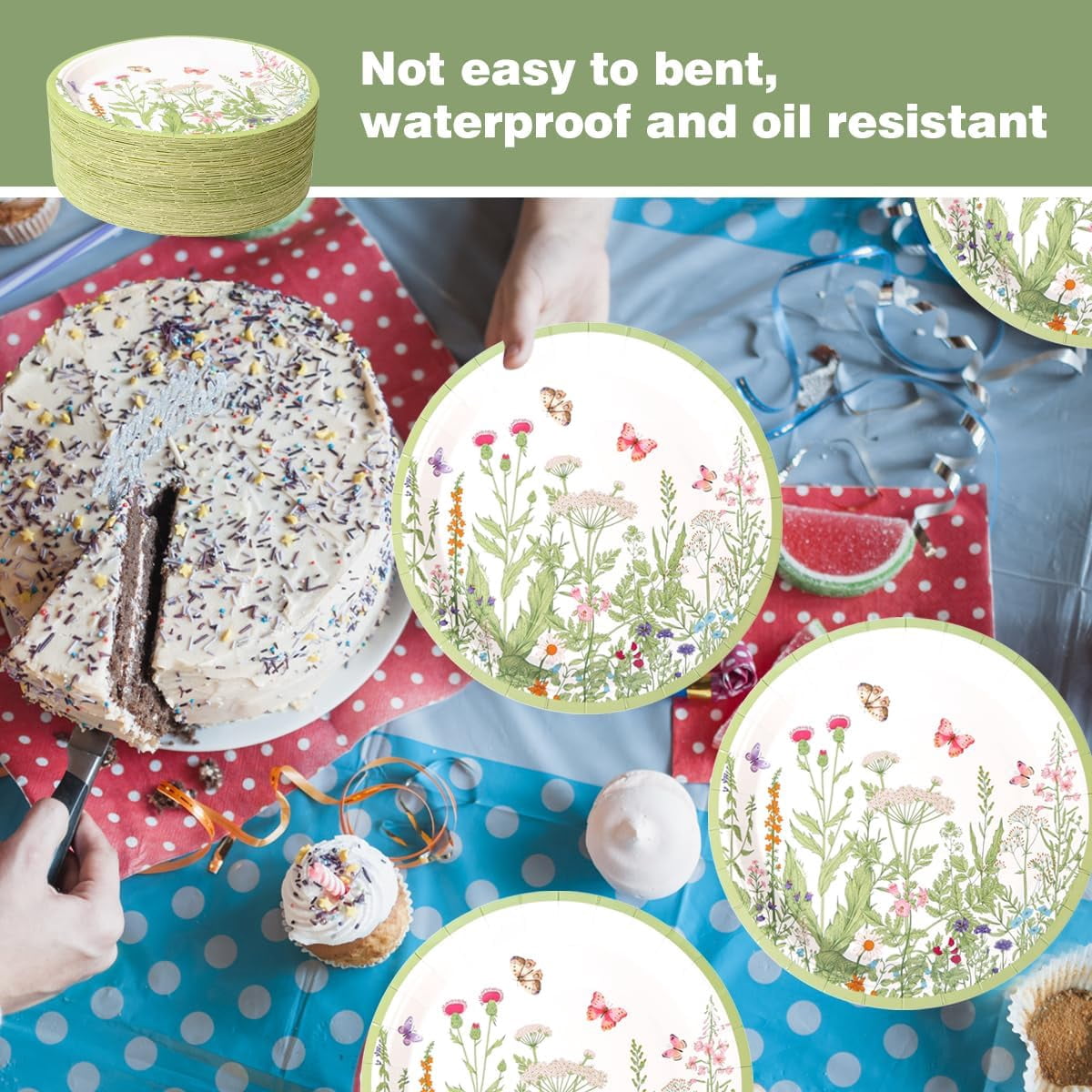 100pcs Floral Paper Plates 9 inch Wildflower Party Plates Disposable Spring Summer Dinner Paper Plate for Birthday Wedding Baby Shower Tea Party Bridal Shower