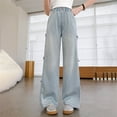 thumbnail image 6 of JLMSPLWG Girls Flared Jeans Kids High Waist Denim Pants Blue Baggy Pants with Pockets Black Butterfly Embellished Elastic Teen Girl Cute Jeggings Girls Clothes, 6 of 9
