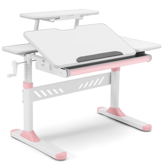 COSVALVE Height Adjustable Kids Desk Ergonomic Girls Study Table with Tilt Desktop,Drawer,Shelf(Pink)
