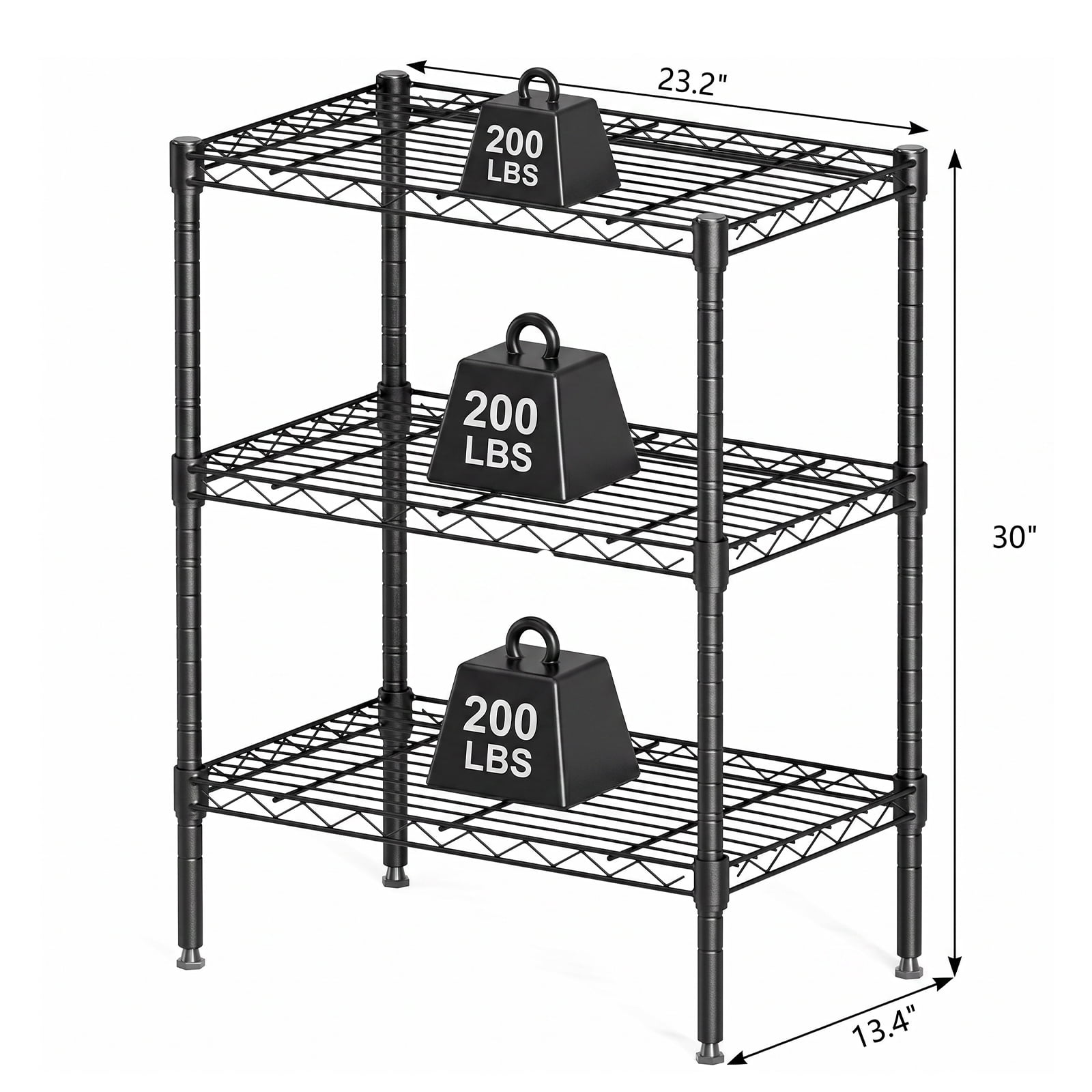 Alvantor 3/4/5-Tier Black Wire Rack 31in/48in/60in Heavy Duty Storage Shelving Adjustable Shelf Unit, Stable Steel Shelving, 200 lbs Capacity Per Shelf