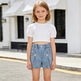 thumbnail image 5 of Girls Denim Shorts Summer Trendy Cute Casual Trendy Pants Elastic Waist Ruched Lace Patchwork Short Jeans (11 Years, Blue-B), 5 of 9
