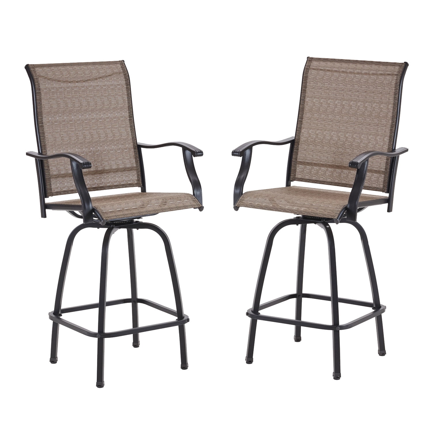 VICLLAX Outdoor Texline Swivel Bar Stools All-Weather Patio Bar Height Chairs, Pack of 2 for Garden Lawn Backyard, Black