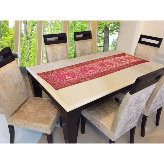 Stylo Culture Brocade Jacquard Coffee Table Runner Magenta Rectangular Bohemian Traditional Living Room Decor Peacock Floral Decorative Center Table Cloth | 60x16 Inches ( 152 x 40 cm)