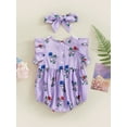 thumbnail image 4 of Wassery Infant Baby Girls Romper Floral Print Fly Sleeve Crew Neck Jumpsuits Summer Newborn Bodysuits with Headband 0-18M, 4 of 8