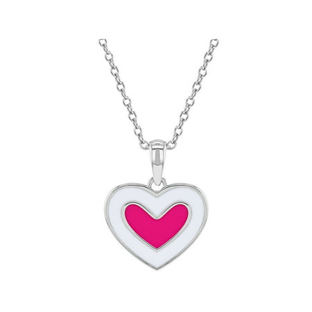 In Season Jewelry - 925 Sterling Silver Enamel Pink White Heart Pendant ...