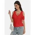 thumbnail image 3 of Womens Summer Shirts V Neck Criss Cross Cold Shoulder Tops Blouse, 3 of 6