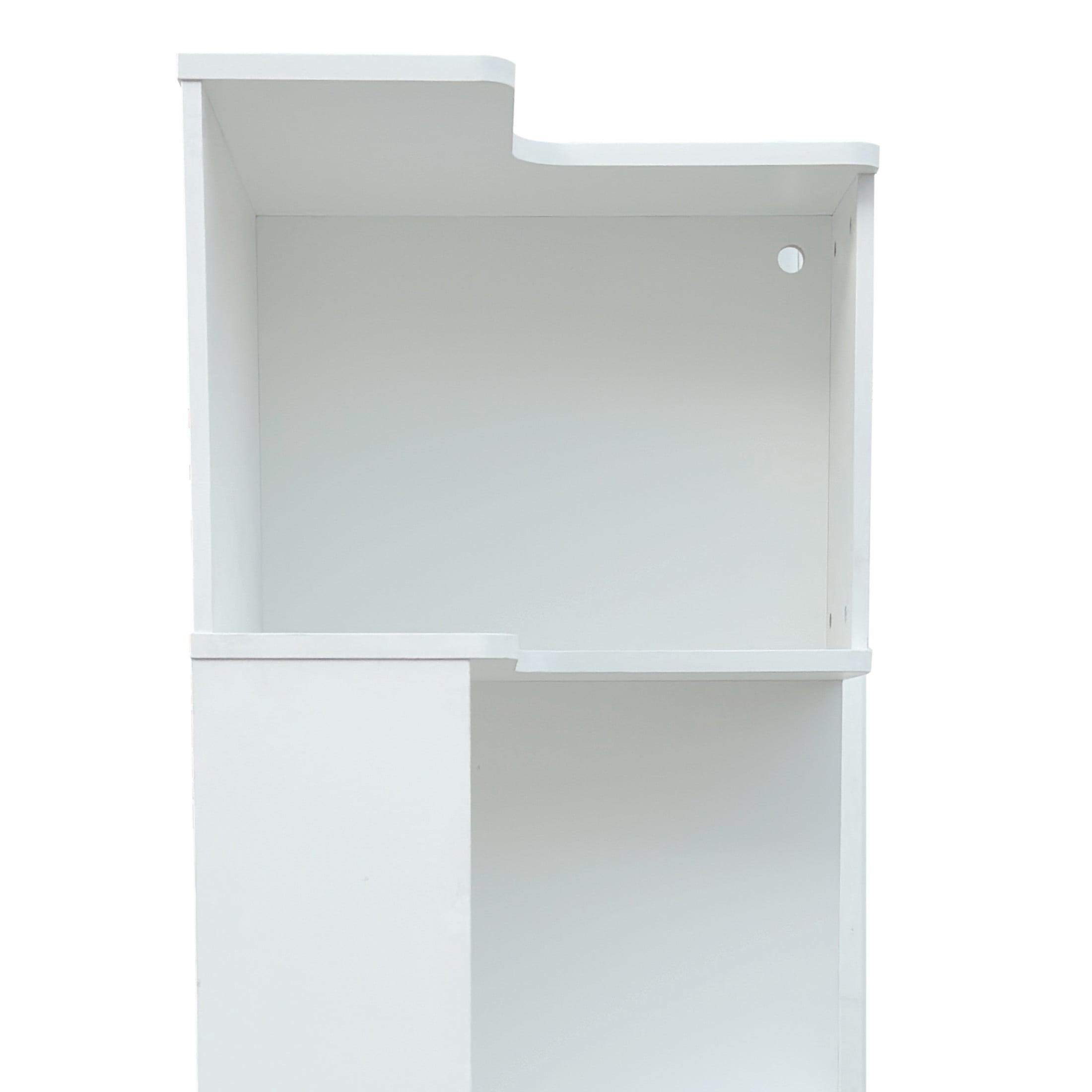 Noble House 4-Tier Corner Bookshelf with Drawers & LED Lights, Freestanding L-Shaped Display Shelf Stand, White