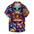 thumbnail image 3 of BiZtdJrK Mardi Gras T Shirts for Men, Fashion Short Sleeve Button Down Cuban Shirts Dressy Lapel Tropical Shirt Big and Tall Vacation Beach Tops Multicolor M Back To College Sale, 3 of 6