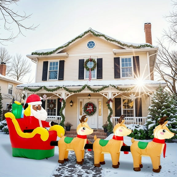 12ft Giant Inflatable Santa Sleigh with Reindeer & Lights - Self-Lit | Easy Setup, Durable | Outdoor Christmas Yard Exterior Decor