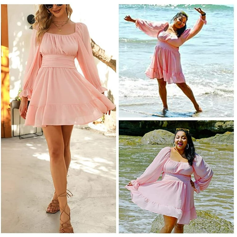 BORKE Women Tie Back Summer Dresses Long Lantern Sleeve