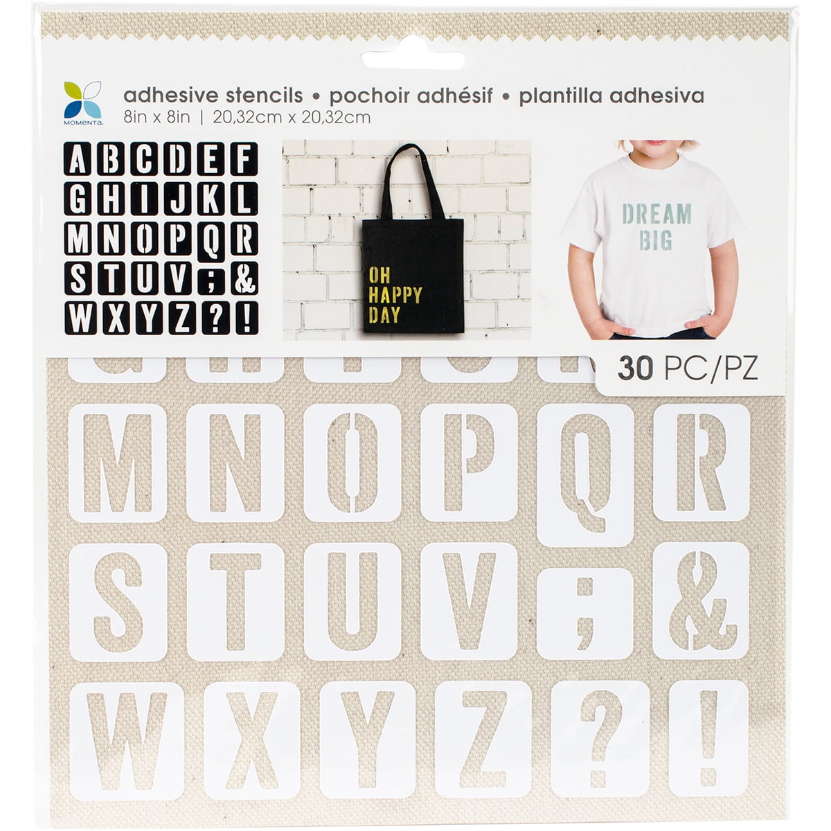 Momenta Adhesive Stencils 8"X8"Uppercase Typed