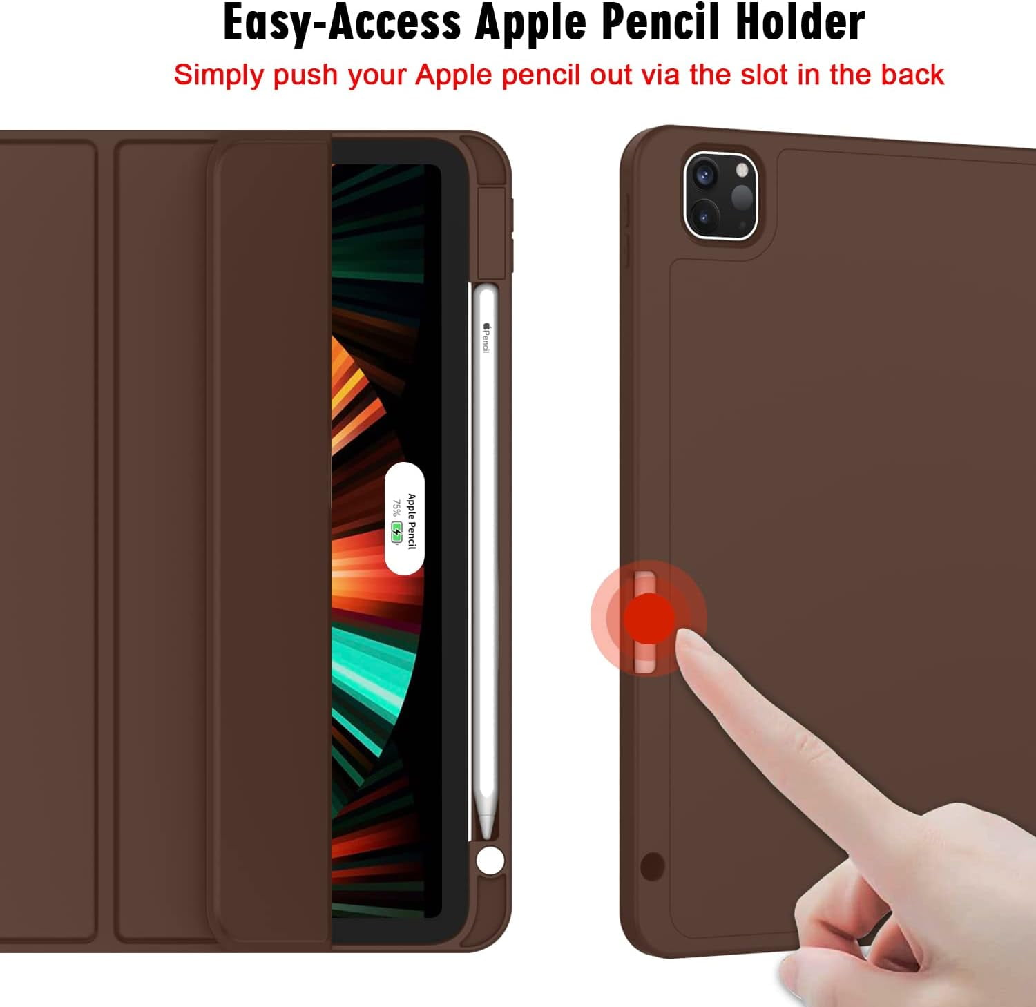 HCTian New iPad Pro 12.9 Inch Case 2022/2021/2020(6th/5th/4th Gen) with Pencil Holder,Smart Case [Support Touch ID and Auto Wake/Sleep] with Auto 2nd Gen Pencil Charging