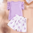 thumbnail image 4 of CAUYDY Little Girls Summer Clothes Toddler Baby Girls Ruffle Sleeve Ribbed Tops and Shorts 2 Piece Outfits for Kids 6-24M 3T 4T 5T 6T 7T 8T (Sizes 5-6 Years,D01-Purple), 4 of 5