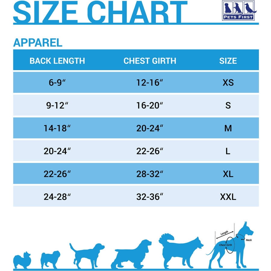 Pets First Size Chart