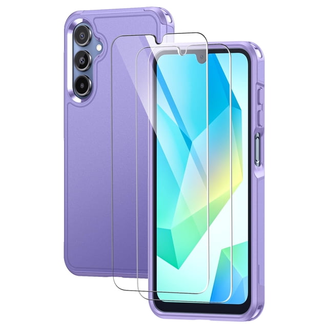 Funda Lanhiem para Samsung Galaxy A16 con 2 protectores de vidrio templado morados