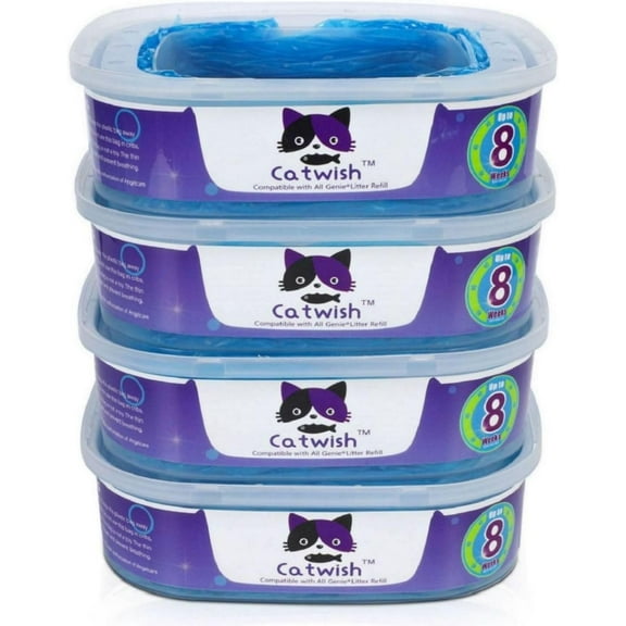 Cat Litter Refills Bags 4 Pack Enhanced Odor Control Litter Refills Compatible with Genie Cat Standard, Plus and XL Pails