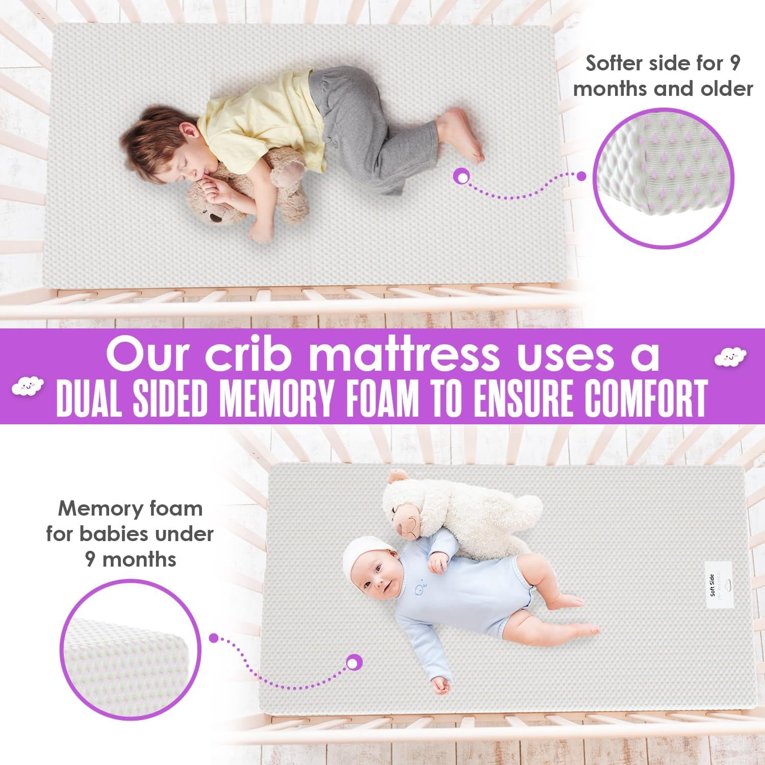 6” Crib & Toddler Bed Mattress – Made in USA – CertiPUR & OEKO-TEX Certified – Breathable Waterproof Washable Removable Soft Cover – Dual Sided Firm for Babies and Plush for Toddlers Pink